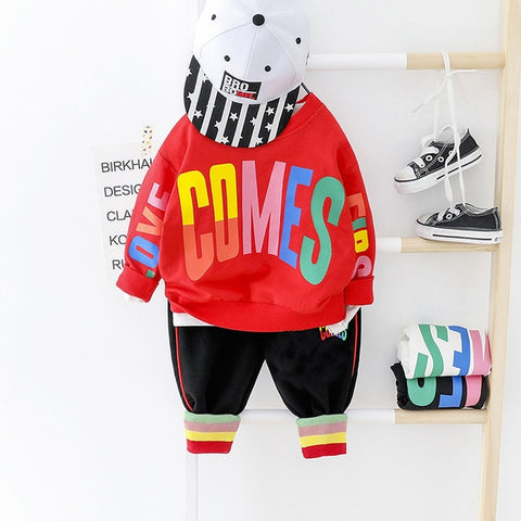 New Autumn Winter Boys' Spring Sports Pullover Color Letter Shirt Pants Two Piece Children Cute Kids Outwear Clothing Suit Gift