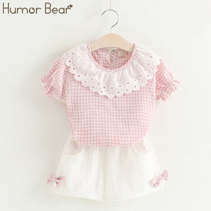 Humor Bear Baby Girl Clothes Hot Summer Children's Girls' Clothing Sets Kids Bay clothes Toddler Chiffon bowknot coat+Pants 1-4Y