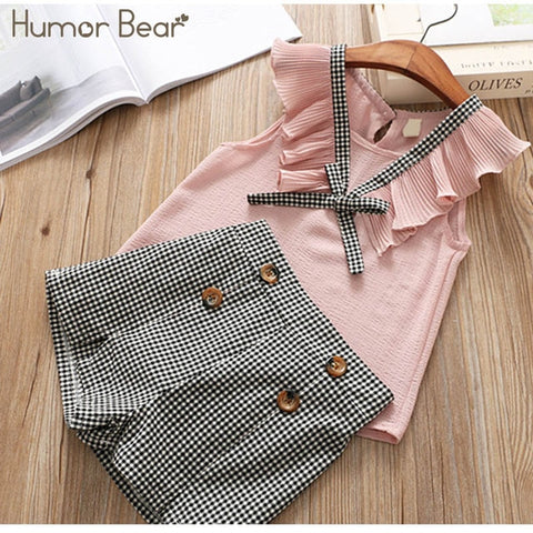 Humor Bear Baby Girl Clothes Hot Summer Children's Girls' Clothing Sets Kids Bay clothes Toddler Chiffon bowknot coat+Pants 1-4Y