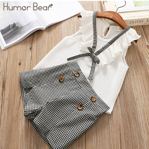 Humor Bear Baby Girl Clothes Hot Summer Children's Girls' Clothing Sets Kids Bay clothes Toddler Chiffon bowknot coat+Pants 1-4Y