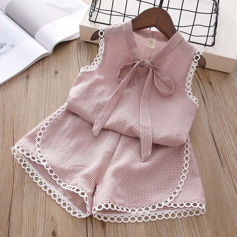Humor Bear Baby Girl Clothes Hot Summer Children's Girls' Clothing Sets Kids Bay clothes Toddler Chiffon bowknot coat+Pants 1-4Y