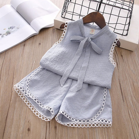 Humor Bear Baby Girl Clothes Hot Summer Children's Girls' Clothing Sets Kids Bay clothes Toddler Chiffon bowknot coat+Pants 1-4Y