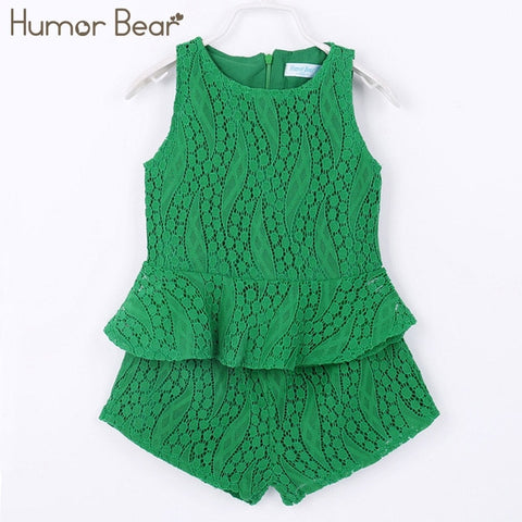 Humor Bear Baby Girl Clothes Hot Summer Children's Girls' Clothing Sets Kids Bay clothes Toddler Chiffon bowknot coat+Pants 1-4Y