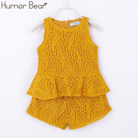 Humor Bear Baby Girl Clothes Hot Summer Children's Girls' Clothing Sets Kids Bay clothes Toddler Chiffon bowknot coat+Pants 1-4Y