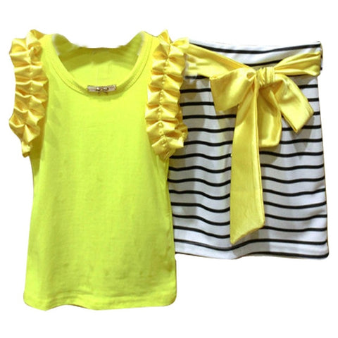 Humor Bear Baby Girl Clothes Hot Summer Children's Girls' Clothing Sets Kids Bay clothes Toddler Chiffon bowknot coat+Pants 1-4Y
