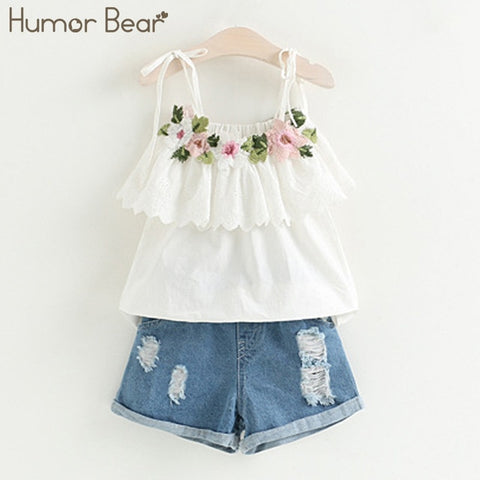 Humor Bear Baby Girl Clothes Hot Summer Children's Girls' Clothing Sets Kids Bay clothes Toddler Chiffon bowknot coat+Pants 1-4Y