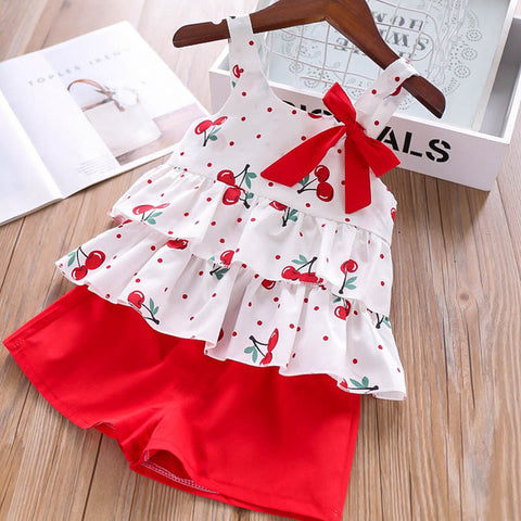 Humor Bear Baby Girl Clothes Hot Summer Children's Girls' Clothing Sets Kids Bay clothes Toddler Chiffon bowknot coat+Pants 1-4Y