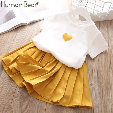 Humor Bear Baby Girl Clothes Hot Summer Children's Girls' Clothing Sets Kids Bay clothes Toddler Chiffon bowknot coat+Pants 1-4Y