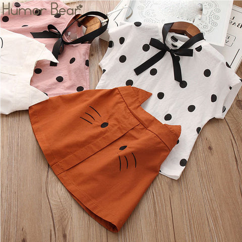 Humor Bear Baby Girl Clothes Hot Summer Children's Girls' Clothing Sets Kids Bay clothes Toddler Chiffon bowknot coat+Pants 1-4Y