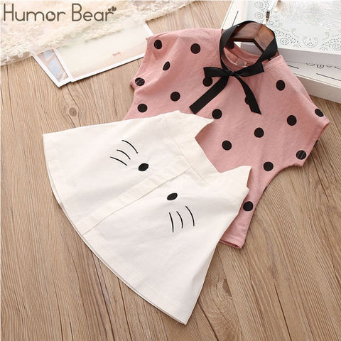 Humor Bear Baby Girl Clothes Hot Summer Children's Girls' Clothing Sets Kids Bay clothes Toddler Chiffon bowknot coat+Pants 1-4Y