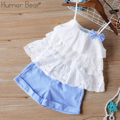 Humor Bear Baby Girl Clothes Hot Summer Children's Girls' Clothing Sets Kids Bay clothes Toddler Chiffon bowknot coat+Pants 1-4Y