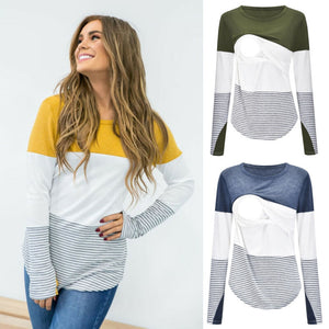 Imcute Casual Striped Women Long Sleeve Maternity Tops Breastfeeding Tops Ladies T-Shirt Loose Pregnancy Loose Clothes T Shirt