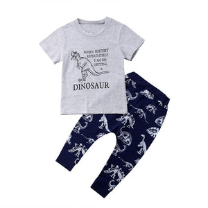 New Boys Clothes Sets Dinosaur Kids Baby Boys Cotton Top Gray T-shirt+Pants Leggings Outfits Set Clothes Summer Cartoon Clothing