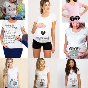 See You Soon 2020 Summer Tees Women T-shirts Slim Maternity Funny Letter Tops O-Neck Pregnancy T Shirts for Pregnant Women