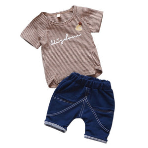 Kid Baby Boys' Summer Clothes Pocket T-Shirt Tops+Short Pants Striped Casual Outfit Set Summer Clothing