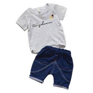 Kid Baby Boys' Summer Clothes Pocket T-Shirt Tops+Short Pants Striped Casual Outfit Set Summer Clothing