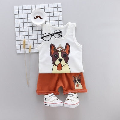 Summer Boy Cartoon Clothing Sets Sleeveless Embroidered Hat Vest Shorts Boy 2Pcs/Set Kids Clothing Sets Toddler Tracksuits