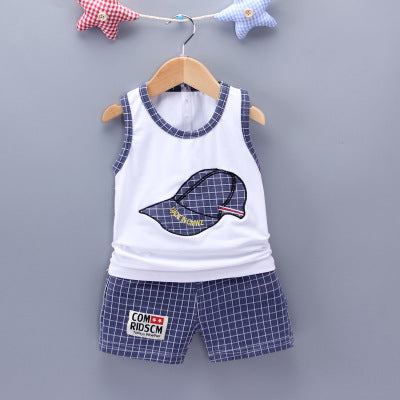 Summer Boy Cartoon Clothing Sets Sleeveless Embroidered Hat Vest Shorts Boy 2Pcs/Set Kids Clothing Sets Toddler Tracksuits