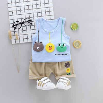 Summer Boy Cartoon Clothing Sets Sleeveless Embroidered Hat Vest Shorts Boy 2Pcs/Set Kids Clothing Sets Toddler Tracksuits
