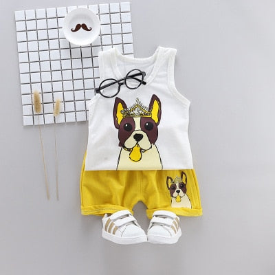 Summer Boy Cartoon Clothing Sets Sleeveless Embroidered Hat Vest Shorts Boy 2Pcs/Set Kids Clothing Sets Toddler Tracksuits