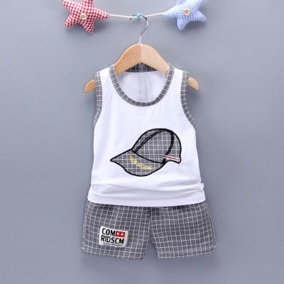 Summer Boy Cartoon Clothing Sets Sleeveless Embroidered Hat Vest Shorts Boy 2Pcs/Set Kids Clothing Sets Toddler Tracksuits