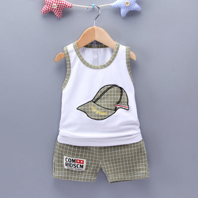 Summer Boy Cartoon Clothing Sets Sleeveless Embroidered Hat Vest Shorts Boy 2Pcs/Set Kids Clothing Sets Toddler Tracksuits