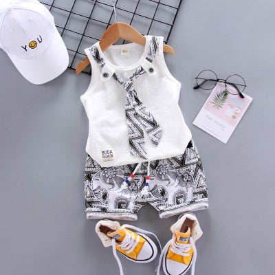 Summer Boy Cartoon Clothing Sets Sleeveless Embroidered Hat Vest Shorts Boy 2Pcs/Set Kids Clothing Sets Toddler Tracksuits