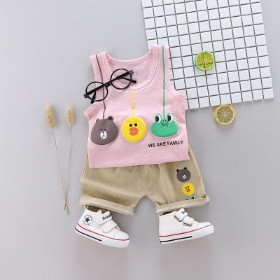 Summer Boy Cartoon Clothing Sets Sleeveless Embroidered Hat Vest Shorts Boy 2Pcs/Set Kids Clothing Sets Toddler Tracksuits