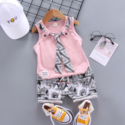 Summer Boy Cartoon Clothing Sets Sleeveless Embroidered Hat Vest Shorts Boy 2Pcs/Set Kids Clothing Sets Toddler Tracksuits