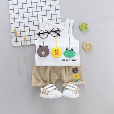 Summer Boy Cartoon Clothing Sets Sleeveless Embroidered Hat Vest Shorts Boy 2Pcs/Set Kids Clothing Sets Toddler Tracksuits