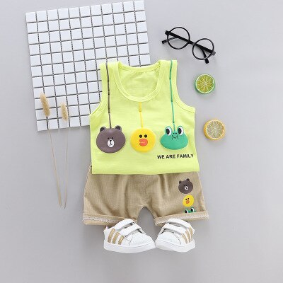 Summer Boy Cartoon Clothing Sets Sleeveless Embroidered Hat Vest Shorts Boy 2Pcs/Set Kids Clothing Sets Toddler Tracksuits