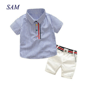 2020 Boys summer fashion clothing sets kids striped short-sleeved T-shirt + shorts 2 pcs suit gentleman clothes for children