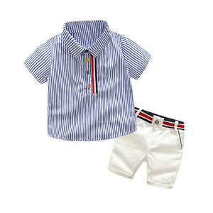 2020 Boys summer fashion clothing sets kids striped short-sleeved T-shirt + shorts 2 pcs suit gentleman clothes for children