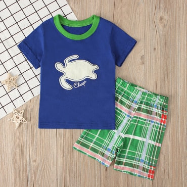 Kids Boys Summer Clothing Set Boat Anchor Fish Striped Cotton Baby Boys Clothes Set T-Shirt Shorts 2Pcs Baby Kids Suits 2-7Yrs