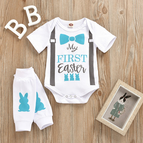 Kids Clothes Fashion Baby Girls Boys Letter Romper Leg Warmer Easter Rabbit Outfits Cute Children's Clothing Sets