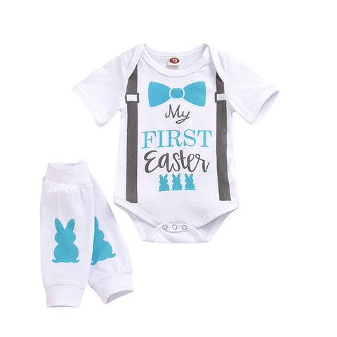 Kids Clothes Fashion Baby Girls Boys Letter Romper Leg Warmer Easter Rabbit Outfits Cute Children's Clothing Sets
