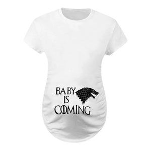 Plus Size S-3XL Funny Maternity Tshirts Pregnant Women Pregnancy Clothes Short Sleeve O-Neck Letter Baby is Coming Print T-shirt