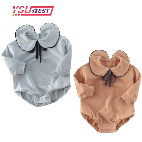 New Spring Baby Girl Bodysuits 2020 Girls' Bow Lapel Wrap Fart Bodysuits Baby Long Sleeve Cotton Baby Clothing Twins Clothes