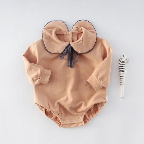 New Spring Baby Girl Bodysuits 2020 Girls' Bow Lapel Wrap Fart Bodysuits Baby Long Sleeve Cotton Baby Clothing Twins Clothes