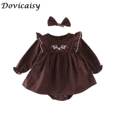 Spring Baby Girl Bodysuits Girls' Baby Plaid Long Sleeve Triangle Bodysuit And Skirt Creeper Little Girls Clothing