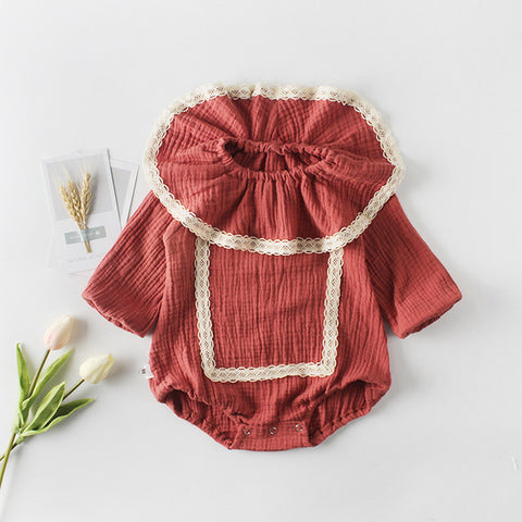 Spring Baby Girl Bodysuits Embroidery Girls' Baby Plaid Bodysuits +Hairpin Long Sleeve Triangle Bodysuit Little Girls Clothing