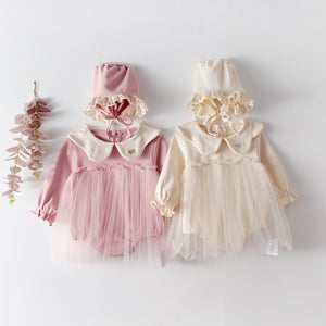 New Spring Baby Girls Bodysuits Baby Girls' Long Sleeve Embroidered Mesh Cotton Hardcover Creeper Little Girls Overalls Clothing