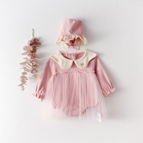 New Spring Baby Girls Bodysuits Baby Girls' Long Sleeve Embroidered Mesh Cotton Hardcover Creeper Little Girls Overalls Clothing