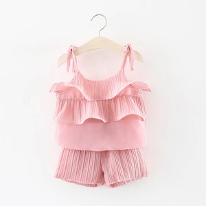 Summer Baby Clothing Plus Color Solid Two-Piece Suit Baby Sling Female Chiffon Pants Tops Summer