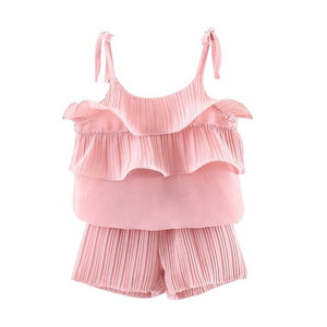 Summer Baby Clothing Plus Color Solid Two-Piece Suit Baby Sling Female Chiffon Pants Tops Summer