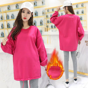 Plus Velvet Thickening Maternity Sweatshirt Solid Color Pullover Pregnant Women's Sweatshirts Autumn Winter Pregnancy Clothing