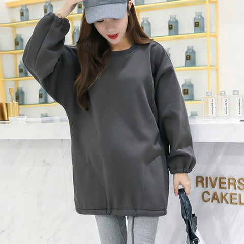 Plus Velvet Thickening Maternity Sweatshirt Solid Color Pullover Pregnant Women's Sweatshirts Autumn Winter Pregnancy Clothing