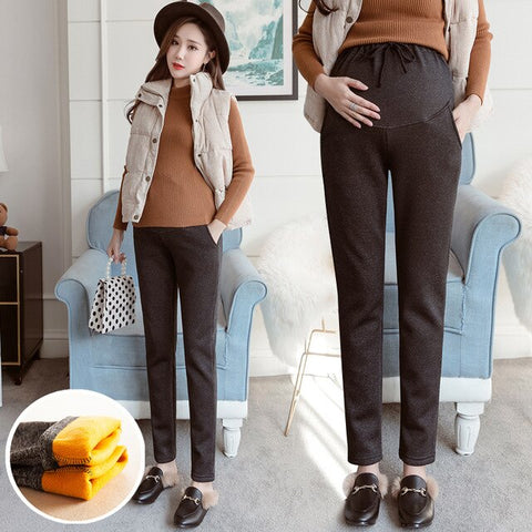 Pregnancy Clothing Maternity Trousers Keep Warm In Winter Pregnant Pants with Velvet Thick Pregnant Women's Straight Pants