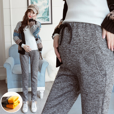 Pregnancy Clothing Maternity Trousers Keep Warm In Winter Pregnant Pants with Velvet Thick Pregnant Women's Straight Pants