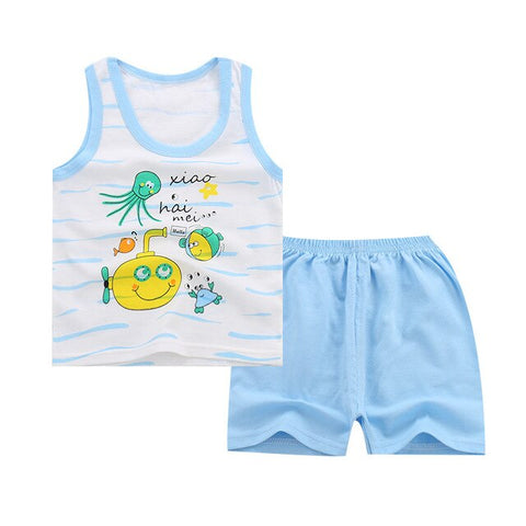 Cotton Boys Girls Suit Summer Sleeveless Vest Shorts 2pcs Suit Children Set Newest Clothing Kids Baby Toddler 0-5T